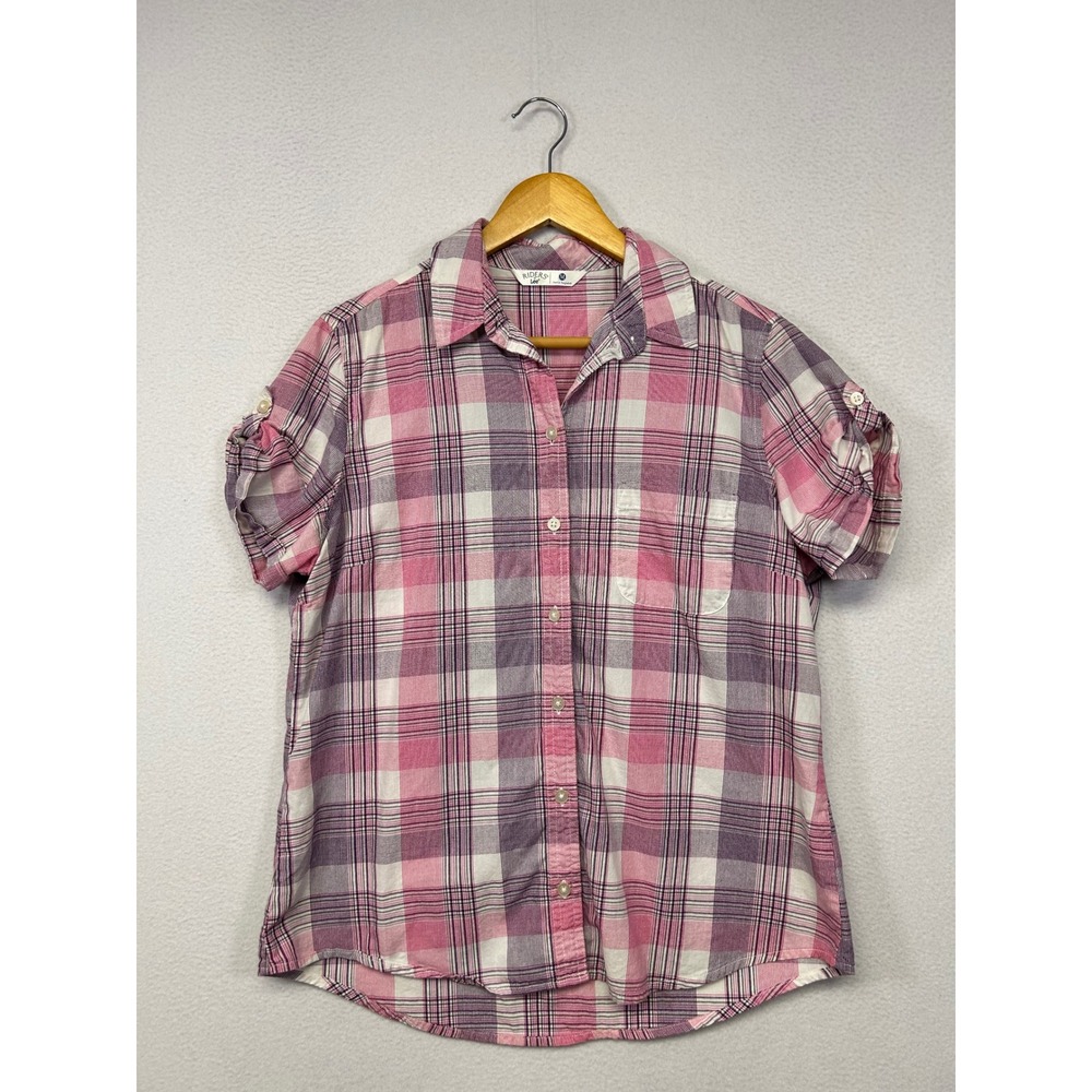Western Casual Riders by Lee Womens Medium Pink Plaid Short Sleeve Button Up